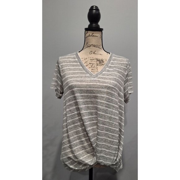 NEW Caslon V-Neck Gray & White Striped Knot-Front Tee/Sz.,  M - Picture 1 of 6